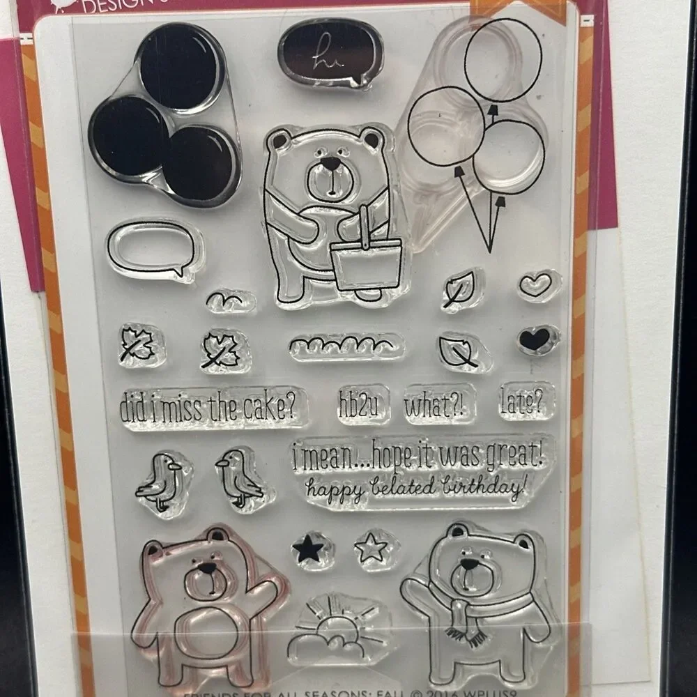 Wplus9 W Plus 9 FRIENDS For All Seasons FALL Bear Autumn Rubber Stamps Dies